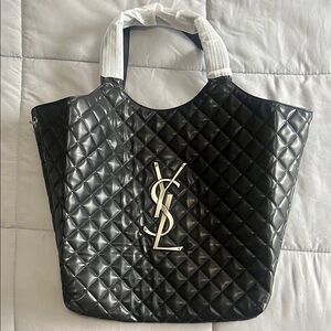 Yves Saint Laurent Black and White Quilted Tote